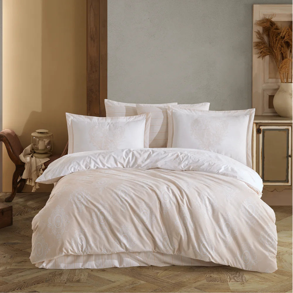 Beige Poplin Double Duvet Cover Set - 100% Cotton Bedding