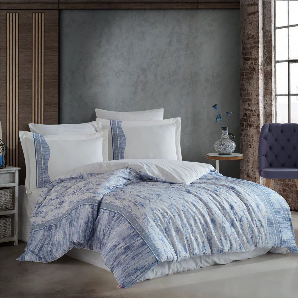 Blue Poplin Single Duvet Cover Set - 100% Cotton Bedding