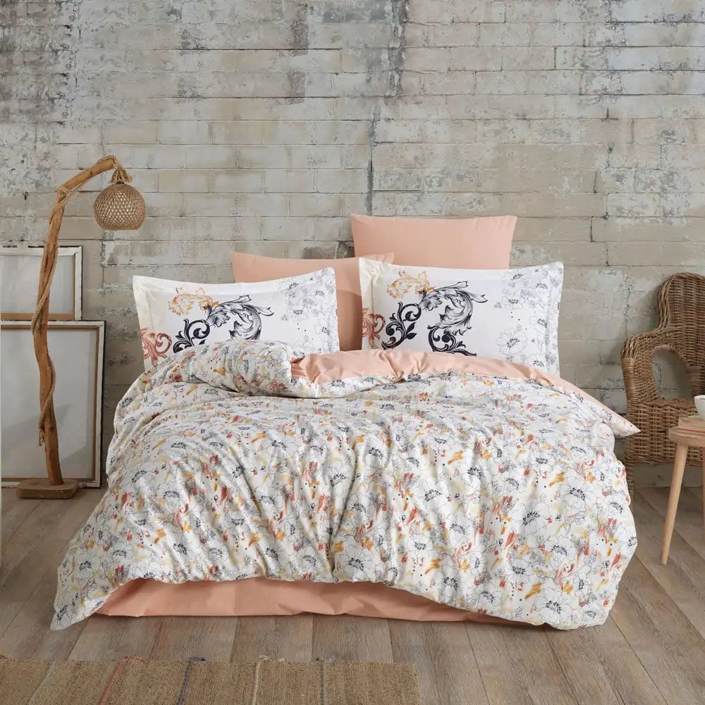 Salmon Poplin Cotton Double Duvet Cover Set with Pillowcases