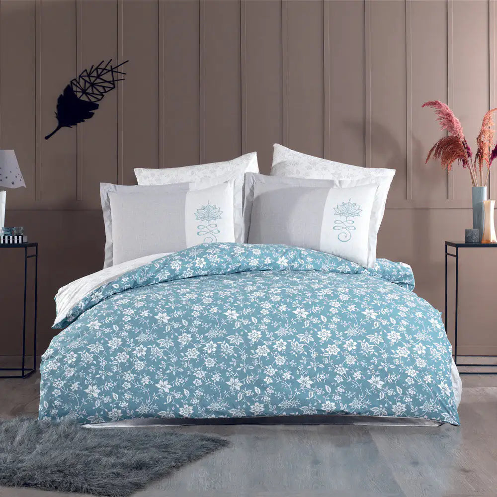 Turquoise Poplin Double Duvet Cover Set - 100% Cotton Bedding