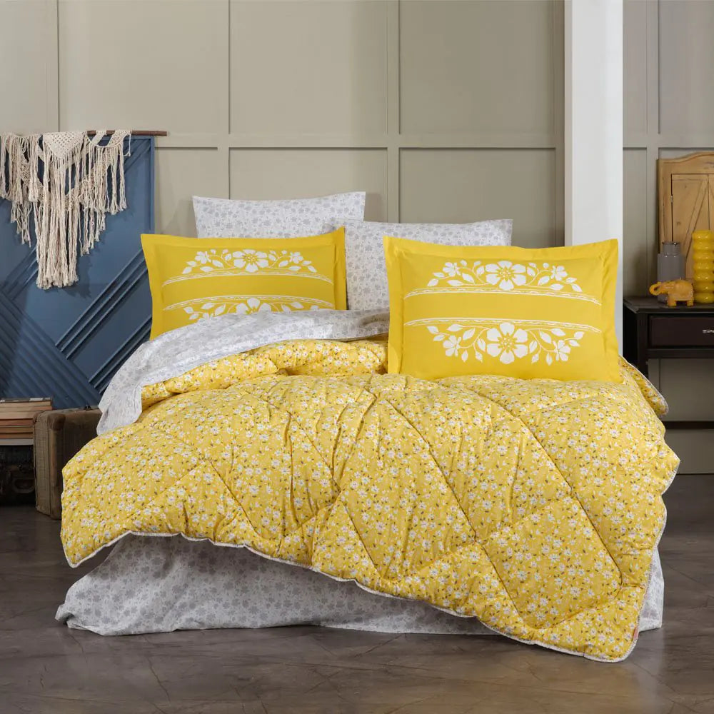 Yellow Poplin Double Bedding Set - 8-Piece Cotton Sleep Collection