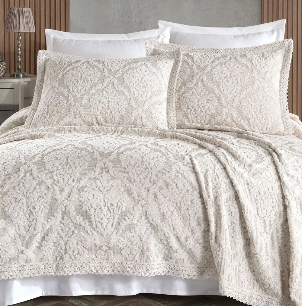 Royal Cream Turkish Cotton Bedding Set with Pillow Shams