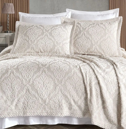 Royal Cream Turkish Cotton Bedding Set with Pillow Shams