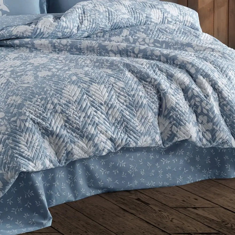 Blue Double Poplin Quilted Duvet Cover Set - 100% Cotton, Turkish Craftsmanship