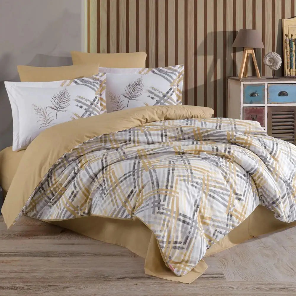 Beige 100% Cotton Double Duvet Cover Set with Pillowcases