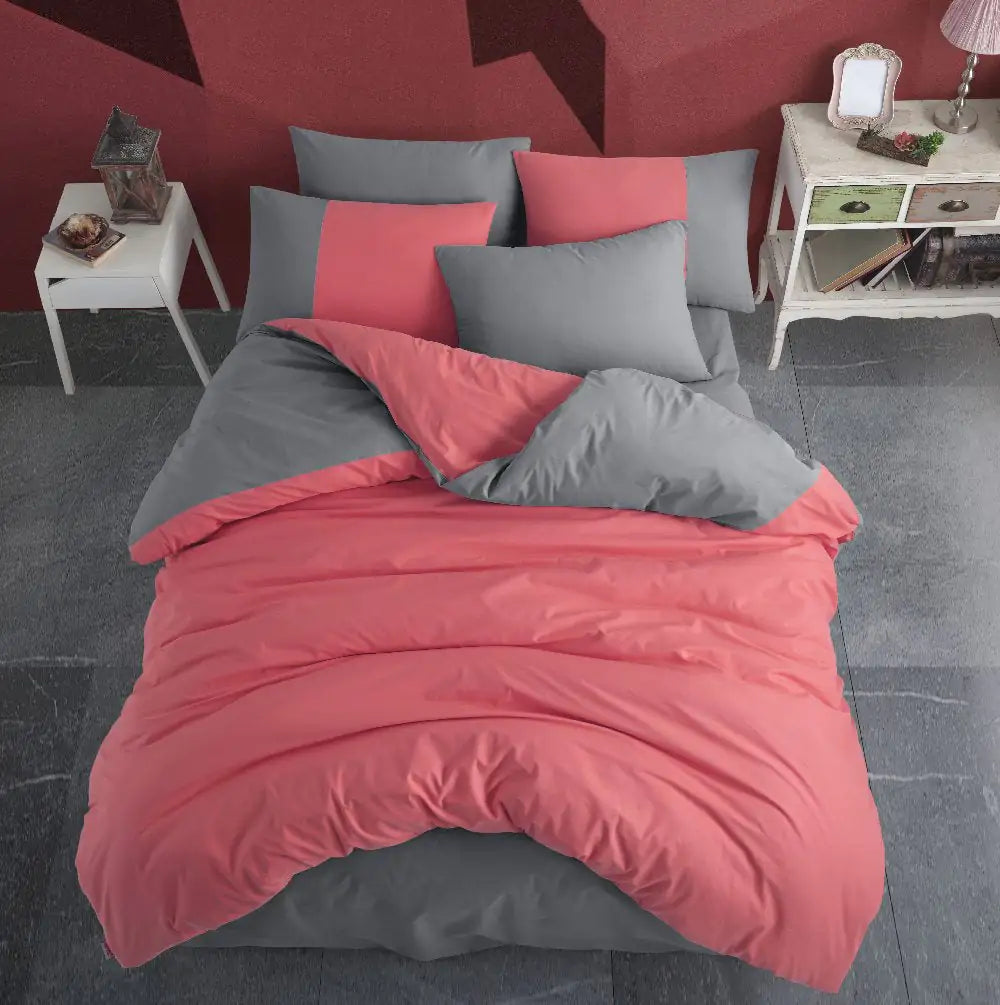 Poplin Double Duvet Cover Set, 100% Cotton, Coral Hobby Diamond