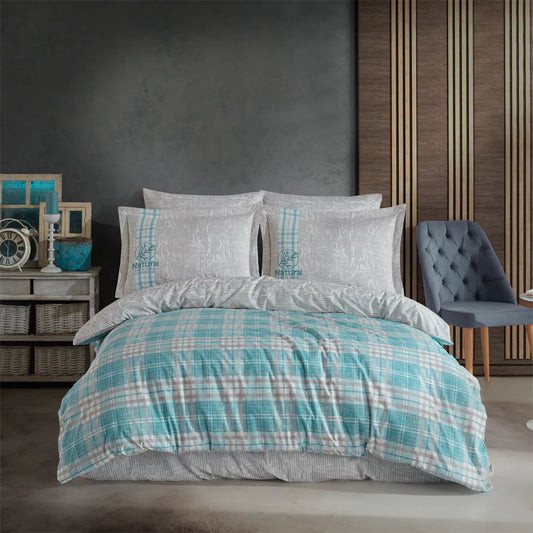 Turquoise Poplin Single Duvet Cover Set in Denim Style