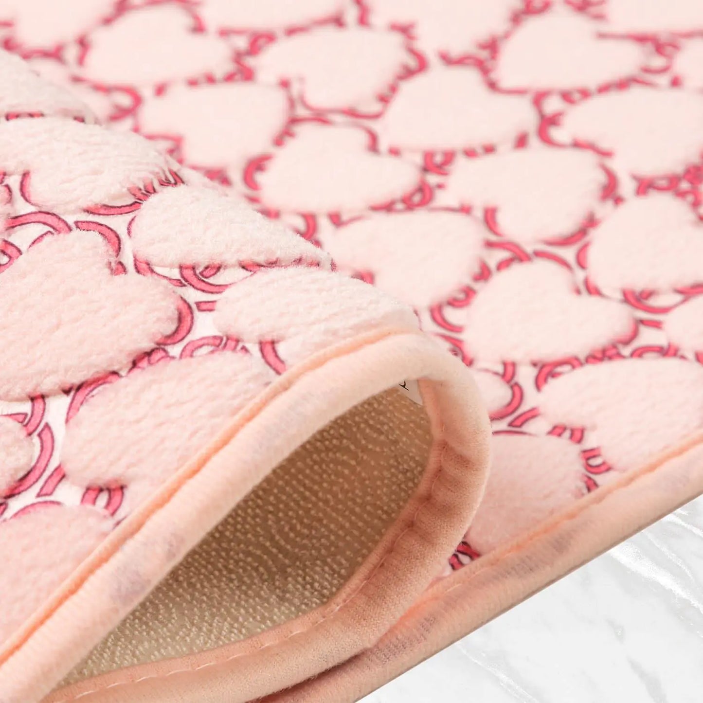 Heart-Embossed Non-Slip Bath Mat Set (2-Pack, Pink)