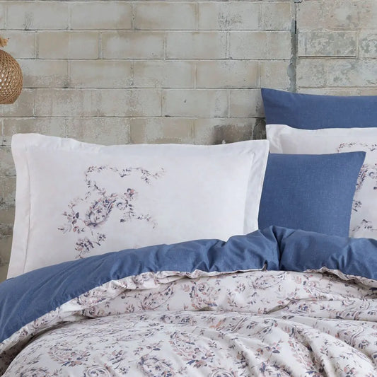 Double Duvet Cover Set in Calvina Blue Ranforce Cotton