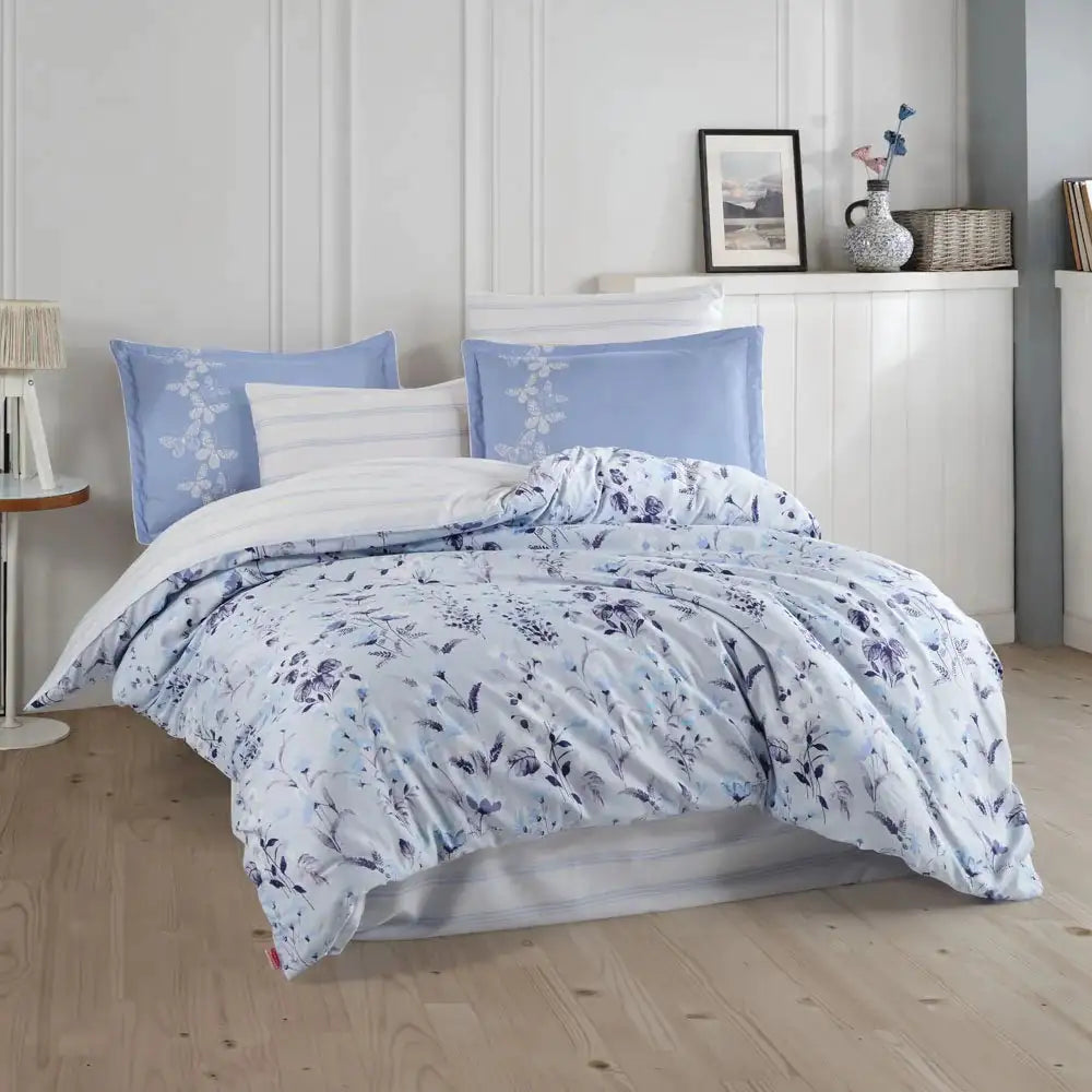 Emily Blue Satin Duvet Cover Set - 4-Piece Double Bedding