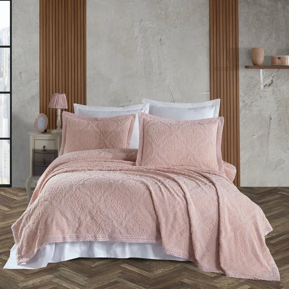 Royal Salmon Cotton Hera Bedspread Set with Pillowcases