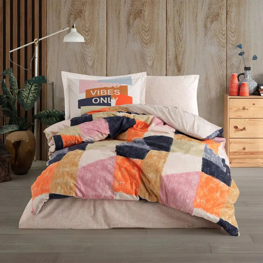 Single Duvet Cover Set in Orange Bermuda, 100% Cotton Poplin