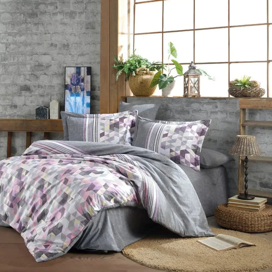 Lilac Poplin Double Duvet Cover Set - 100% Cotton Bedding with Flat Sheet & Pillowcases