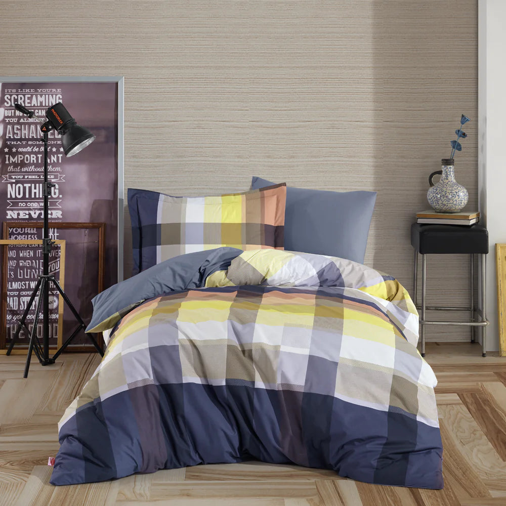 Navy Blue Cotton Poplin Duvet Cover Set with Pillowcase