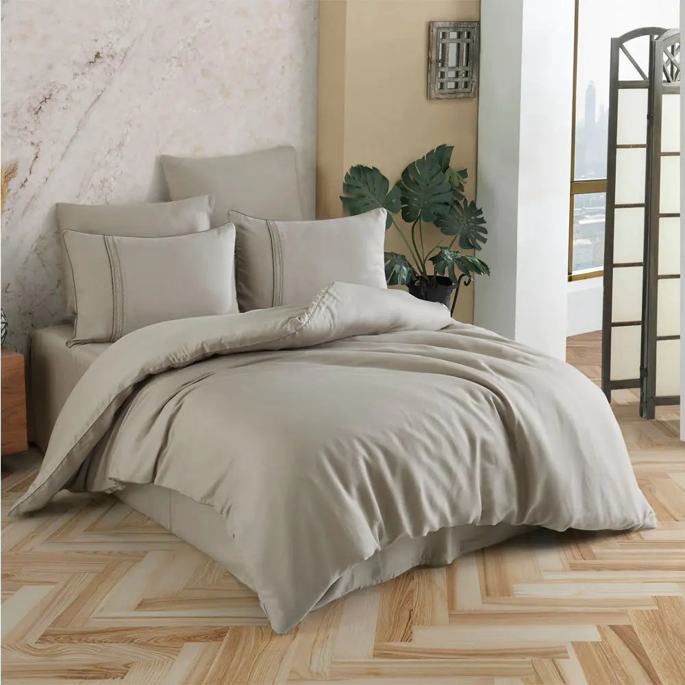 Modal Silk Double Bedding Set - Beige Luxury Bedlinen