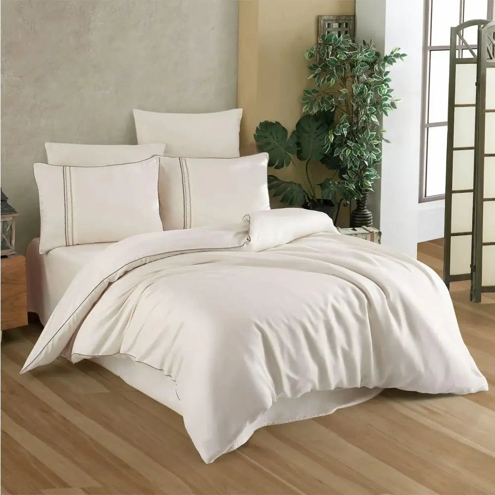 Modal Silk Cream Double Bedding Set - Breathable & Durable