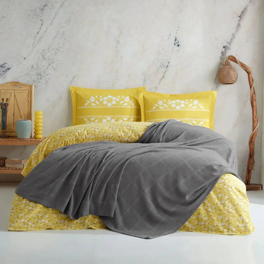 Rainbow Double Pique Cotton Bedding Set - All-Season Yellow & Multicolor