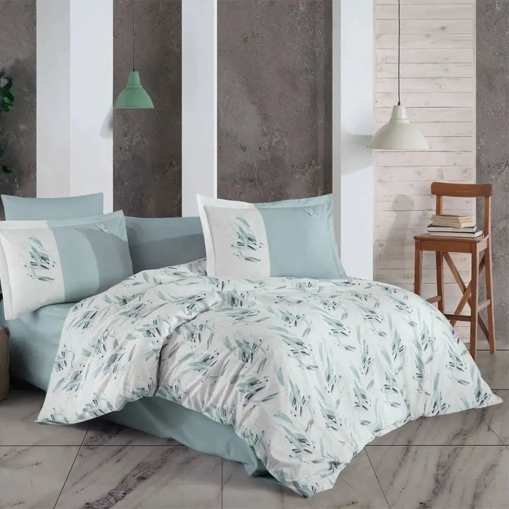 Ice Blue Poplin Cotton Double Duvet Cover Set with Pillowcases