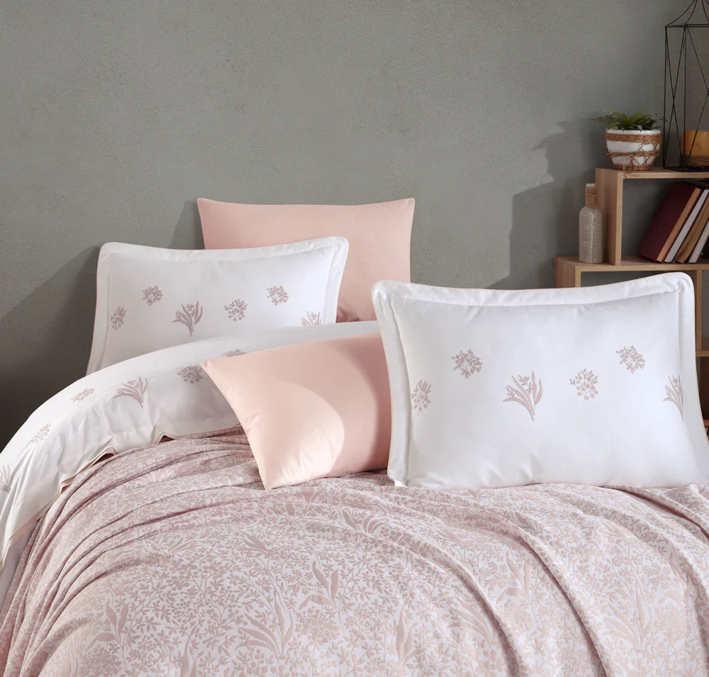 Double Pique Bedding Set - 100% Turkish Cotton, Spring Powder Color