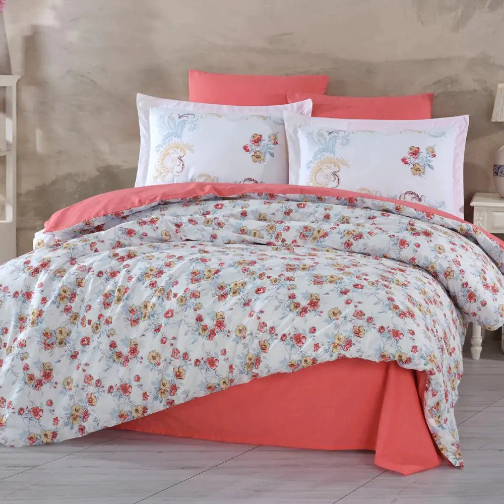 Double Red Cotton Duvet Cover Set with Pillowcases