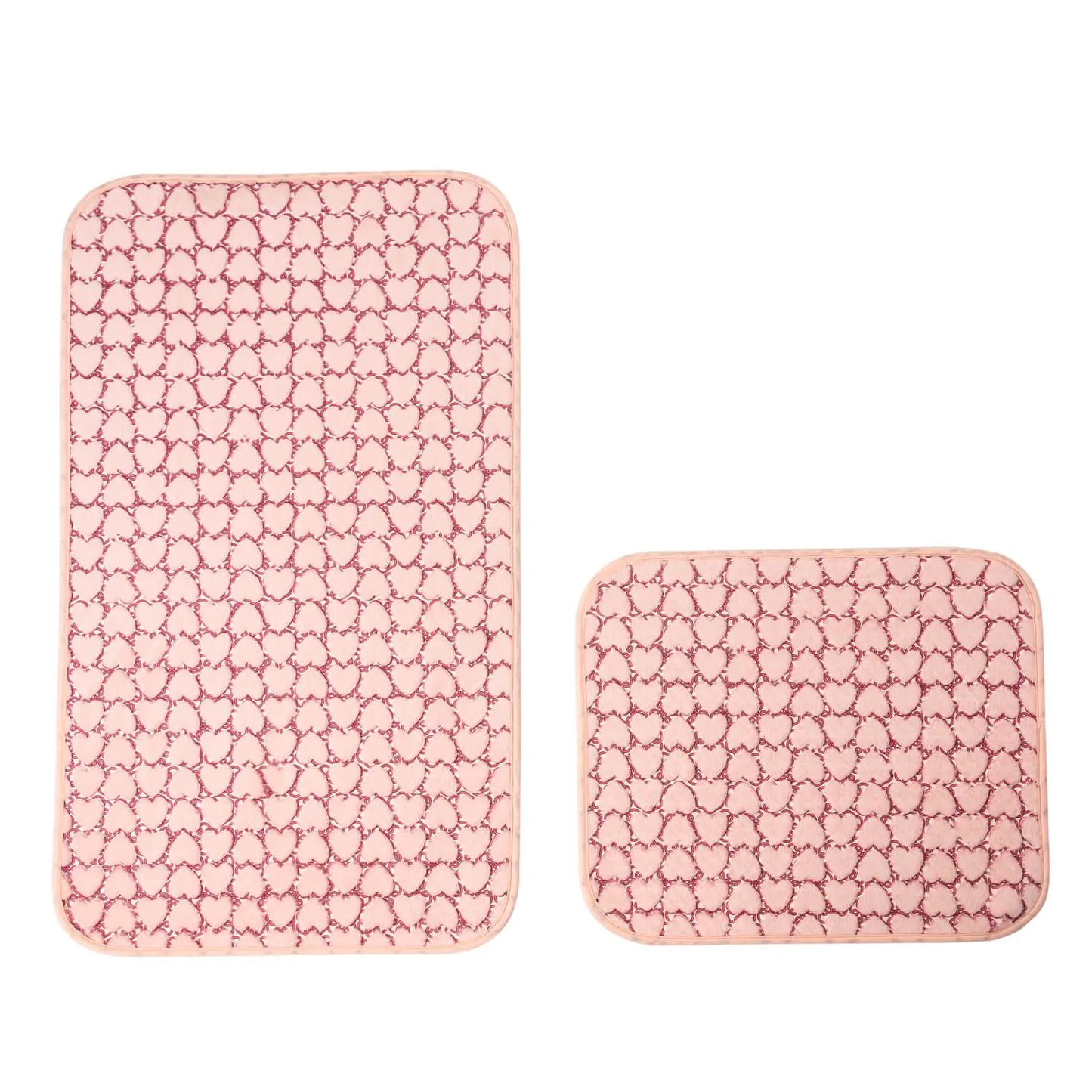 Heart-Embossed Non-Slip Bath Mat Set (2-Pack, Pink)