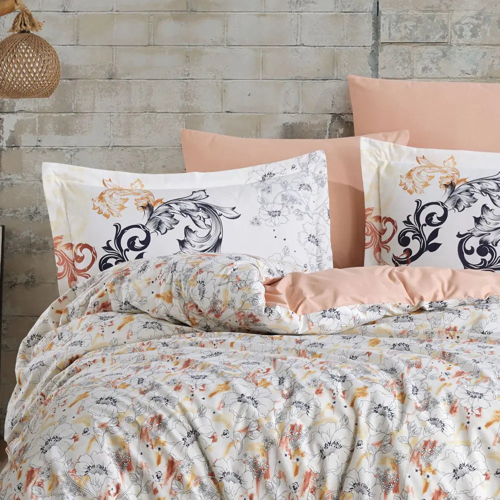 Salmon Poplin Cotton Double Duvet Cover Set with Pillowcases