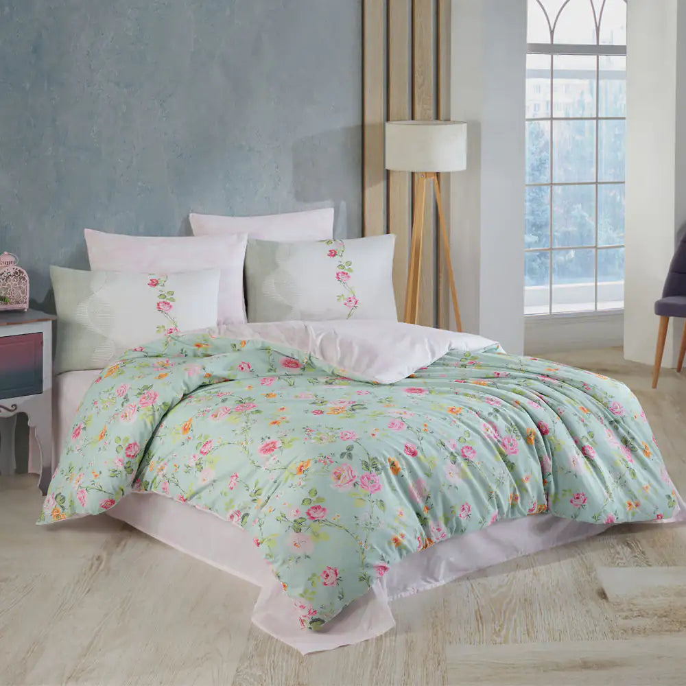 Carmela Green Single Duvet Cover Set - 100% Cotton, Breathable & Soft Bedding