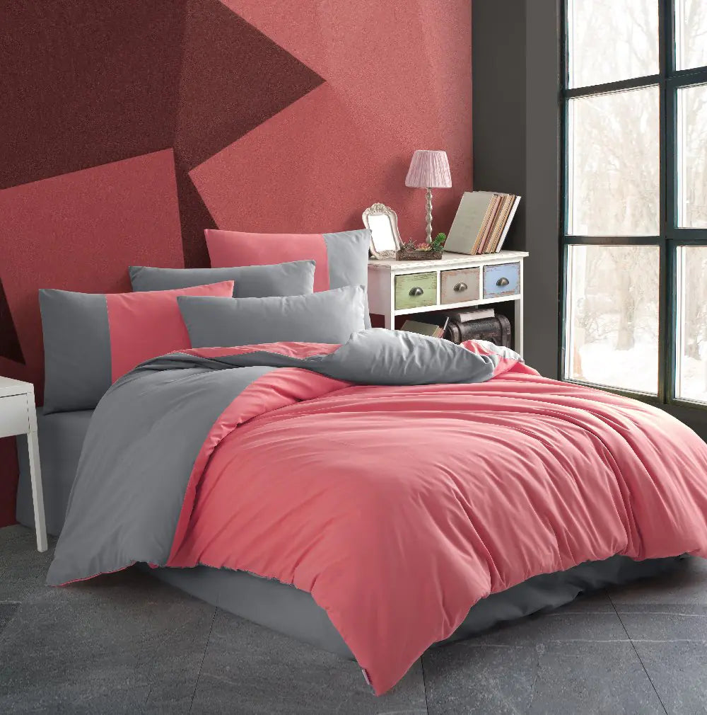 Poplin Double Duvet Cover Set, 100% Cotton, Coral Hobby Diamond