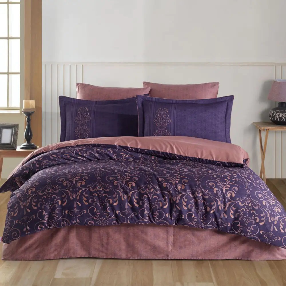 Double Satin Duvet Cover Set in Gris Purple