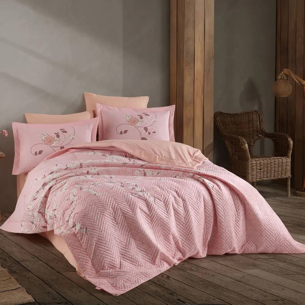 Double Poplin Quilted Duvet Cover Set - 100% Cotton, 4-Season Bedding - Made in Turkey