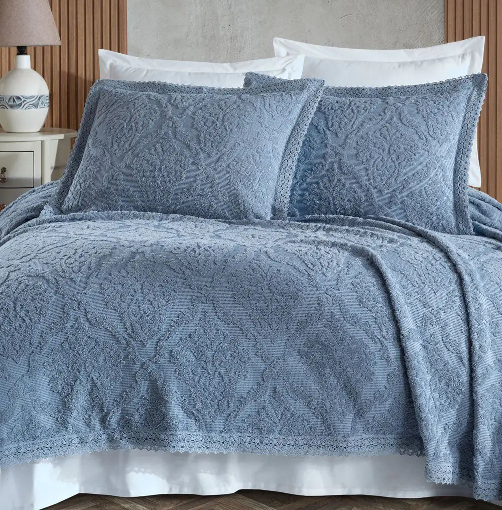 Royal Blue Cotton Hera Bedspread Set with Pillowcases