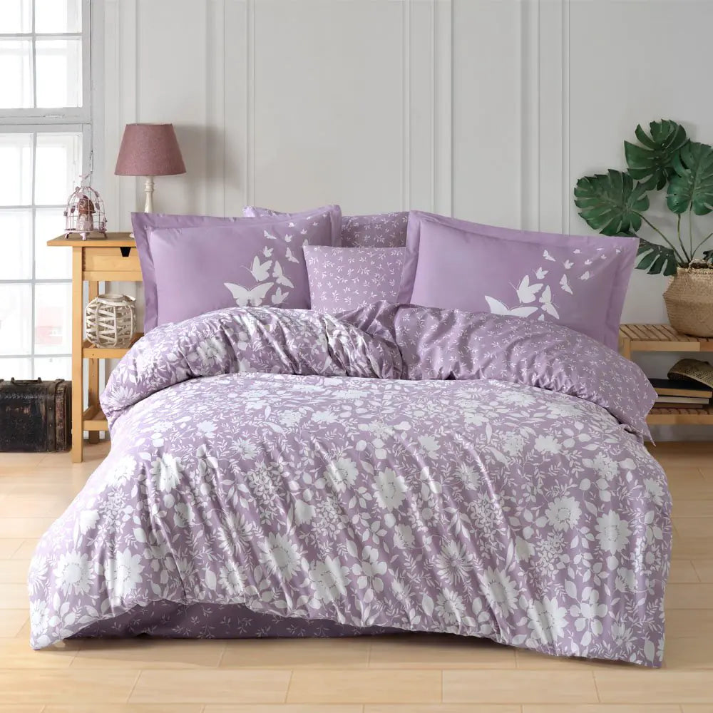 Lilac Poplin Double Duvet Cover Set with Pillowcases