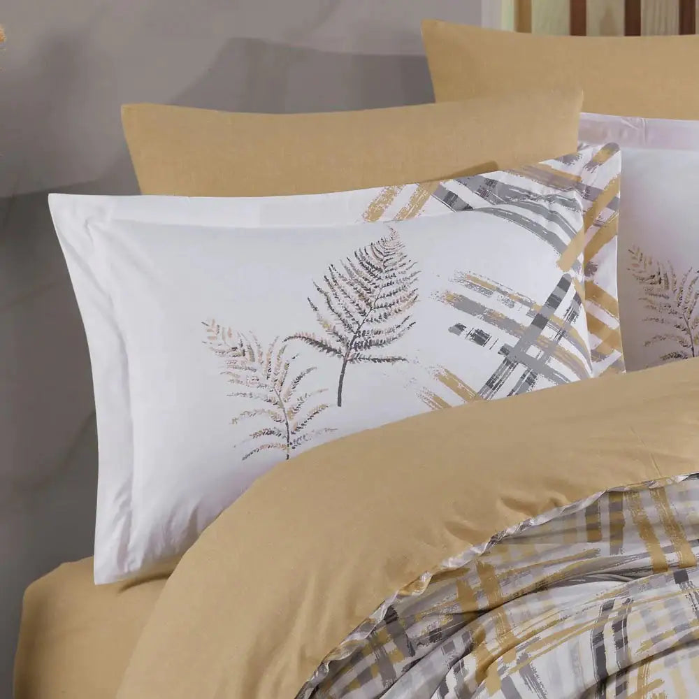 Beige 100% Cotton Double Duvet Cover Set with Pillowcases