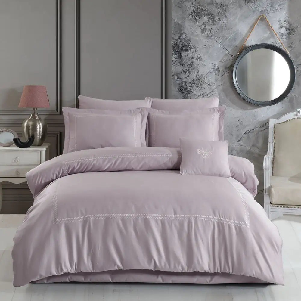 800 Thread Count Satin Double Duvet Cover Set - Ash Purple