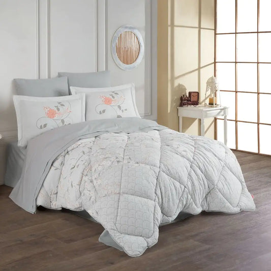 Missy Gray Cotton Poplin Bedding Set – Double Quilt, Protector & Pillowcases