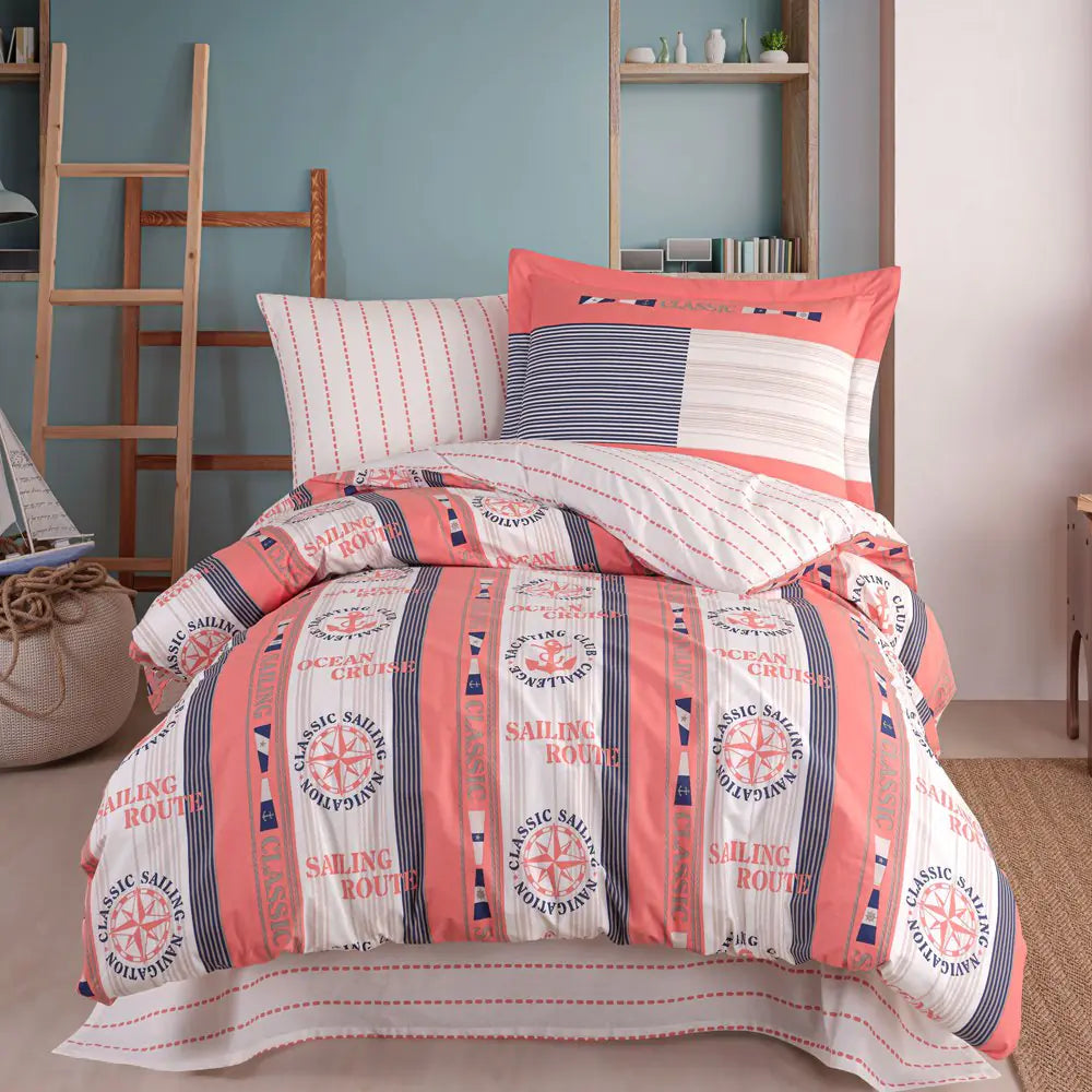 Salmon Poplin Studio Single Duvet Cover Set - 100% Cotton, 3-Piece Bedding