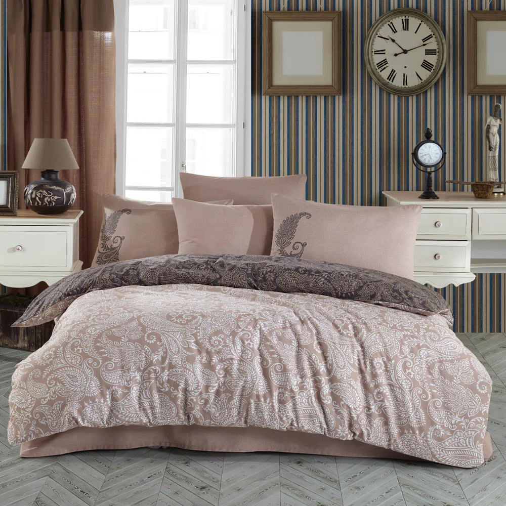 Beige Double Duvet Cover Set in Ranforce Cotton