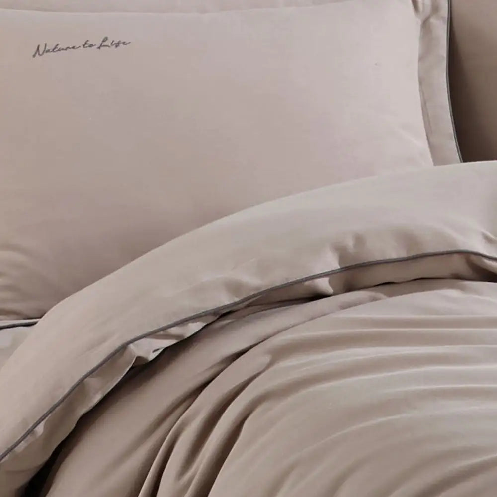 Stone Twill Double Duvet Cover Set - 100% Cotton with Embroidered Detailing