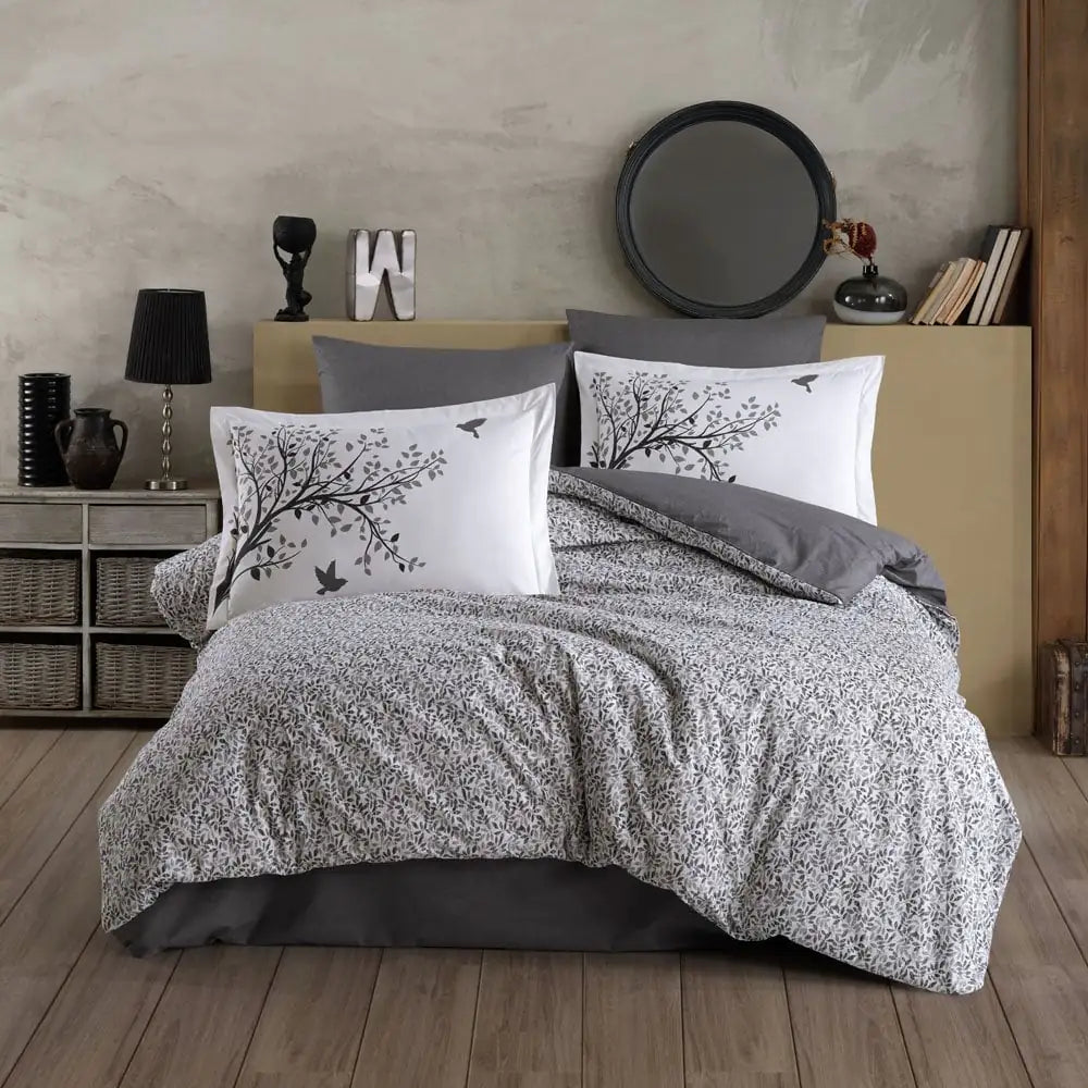 Gray Poplin Double Duvet Cover Set - Soft, Durable, Breathable