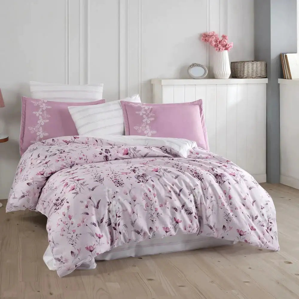 Lilac Satin Duvet Cover Set with Pillowcases - 100% Cotton Double Bedding