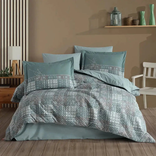 Single Poplin Kapitone Duvet Cover Set in Green