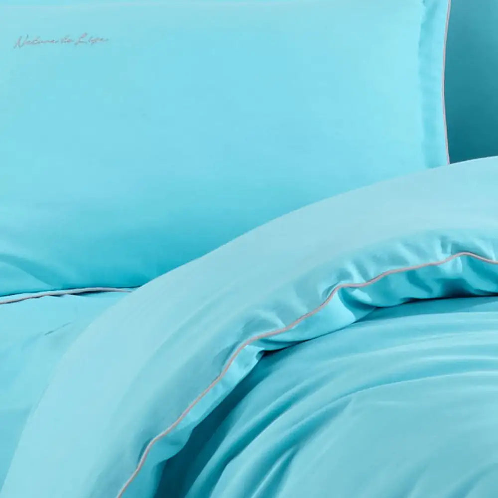 Hobby Twill Double Duvet Cover Set - 100% Cotton Aqua Bedding Set with Embroidered Details