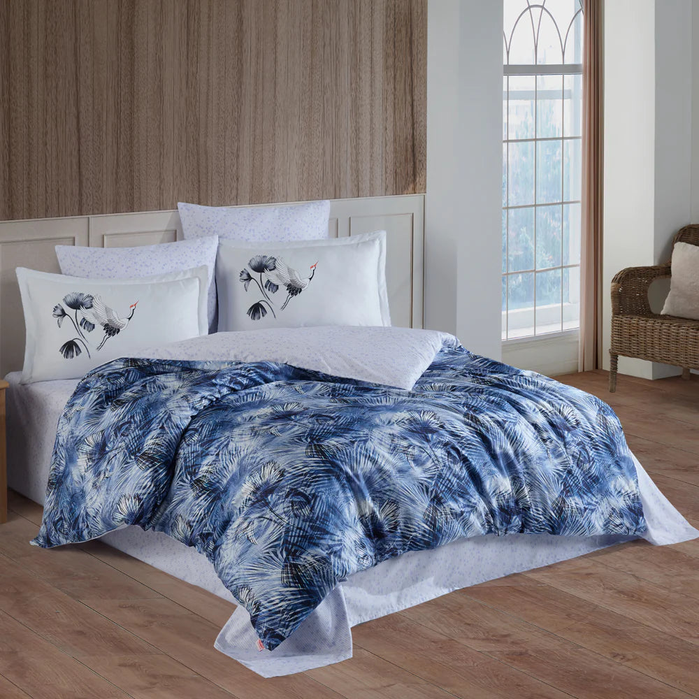 Blue Satin 300TC Double Bedding Set - 4-Piece Duvet Cover & Pillowcases