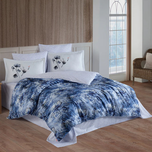 Blue Satin 300TC Double Bedding Set - 4-Piece Duvet Cover & Pillowcases