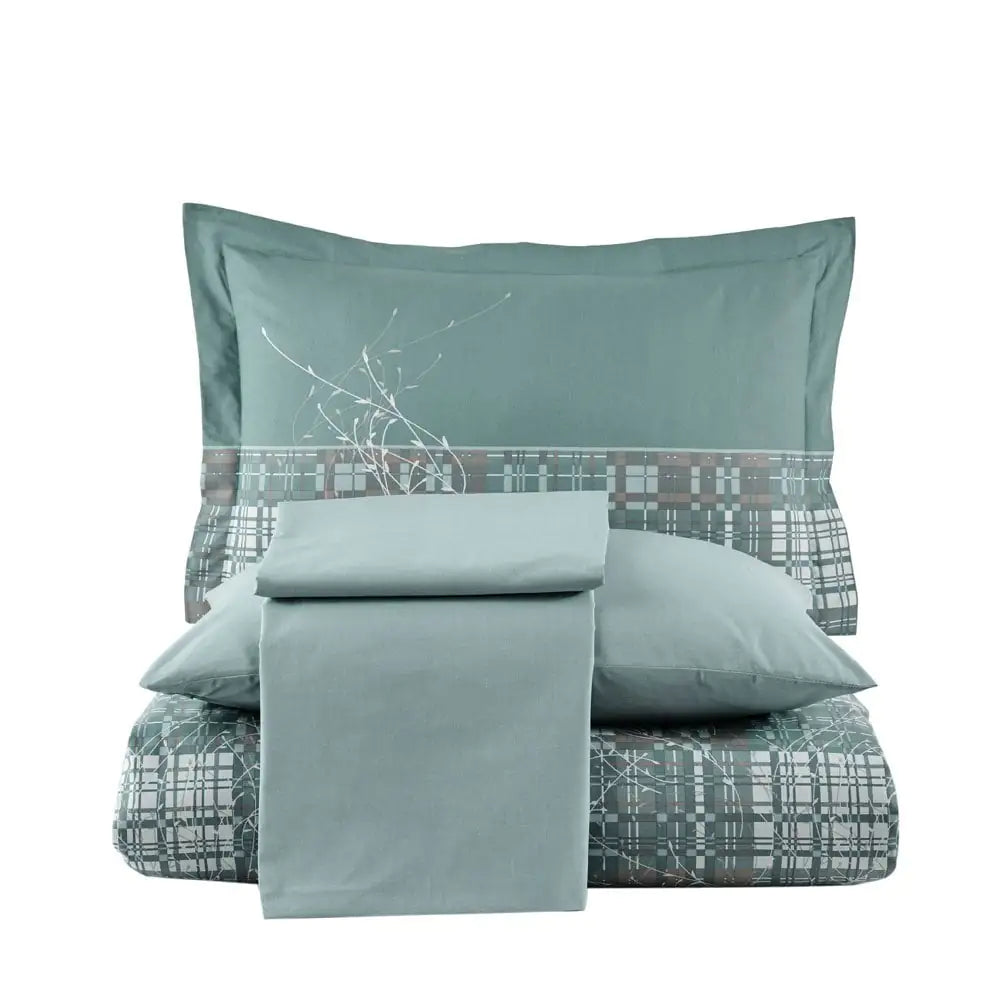 Lucia Green Poplin Double Duvet Cover Set - 100% Cotton Bedding