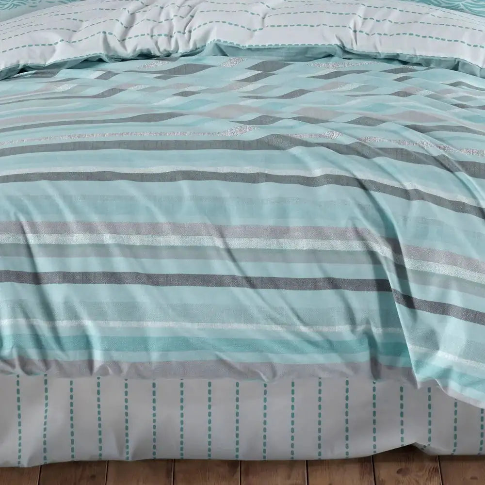 Aqua Poplin Double Duvet Cover Set - 100% Cotton Bedding