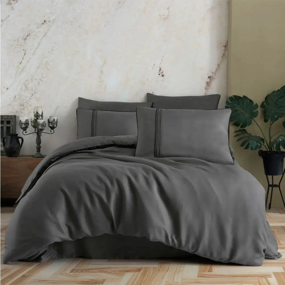 Modal Silk Double Bedding Set - Hard Coal, Dense Weave & Skin-Friendly