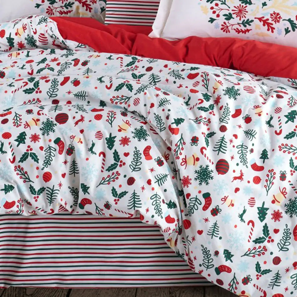 Christmas Poplin Cotton Bedding Set - Double Size Festive Viola Design