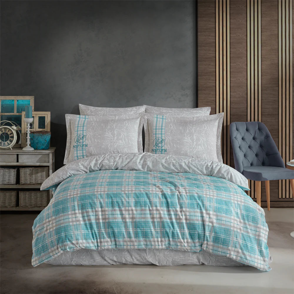 Turquoise Poplin 100% Cotton Double Bed Linen Set