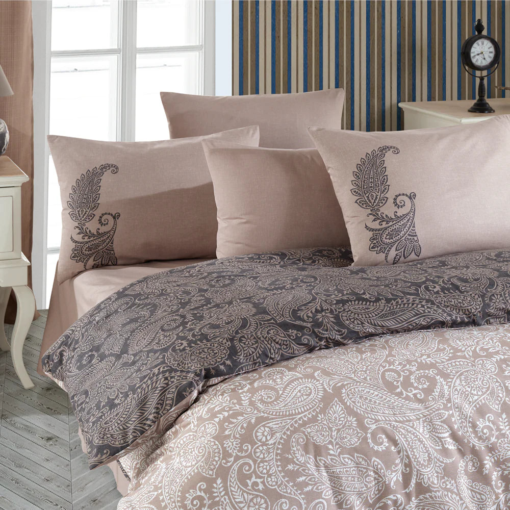 Beige Double Duvet Cover Set in Ranforce Cotton